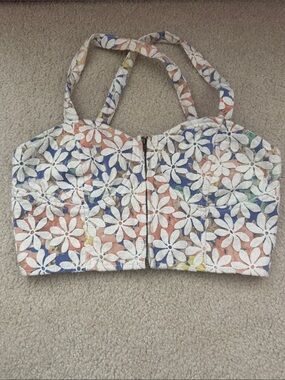 Sugarlips White Floral Lace Crop Top with Multi-Color Underlay Vintage 2010's
